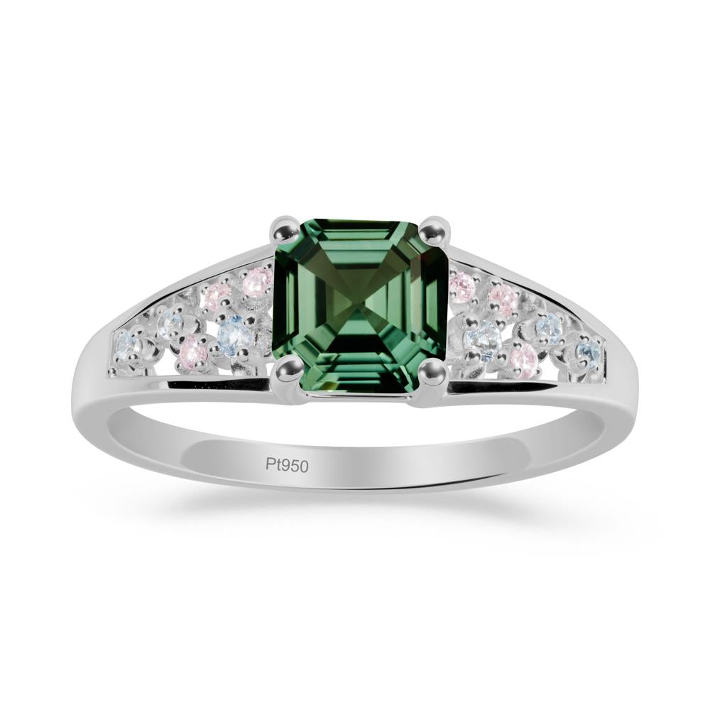 Cluster Asscher Cut Green Sapphire Ring - LUO Jewelry #metal_platinum