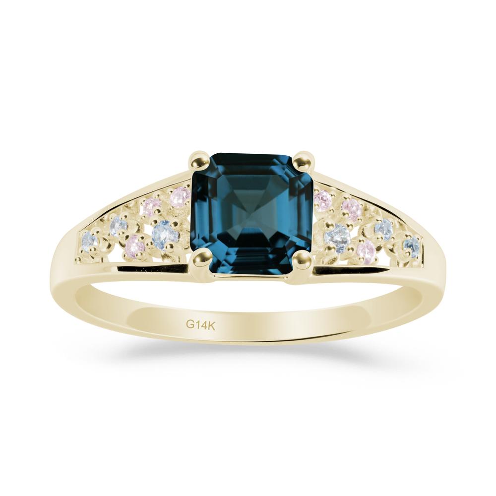Asscher Cut London Blue Topaz Cluster Ring - LUO Jewelry #metal_14k yellow gold