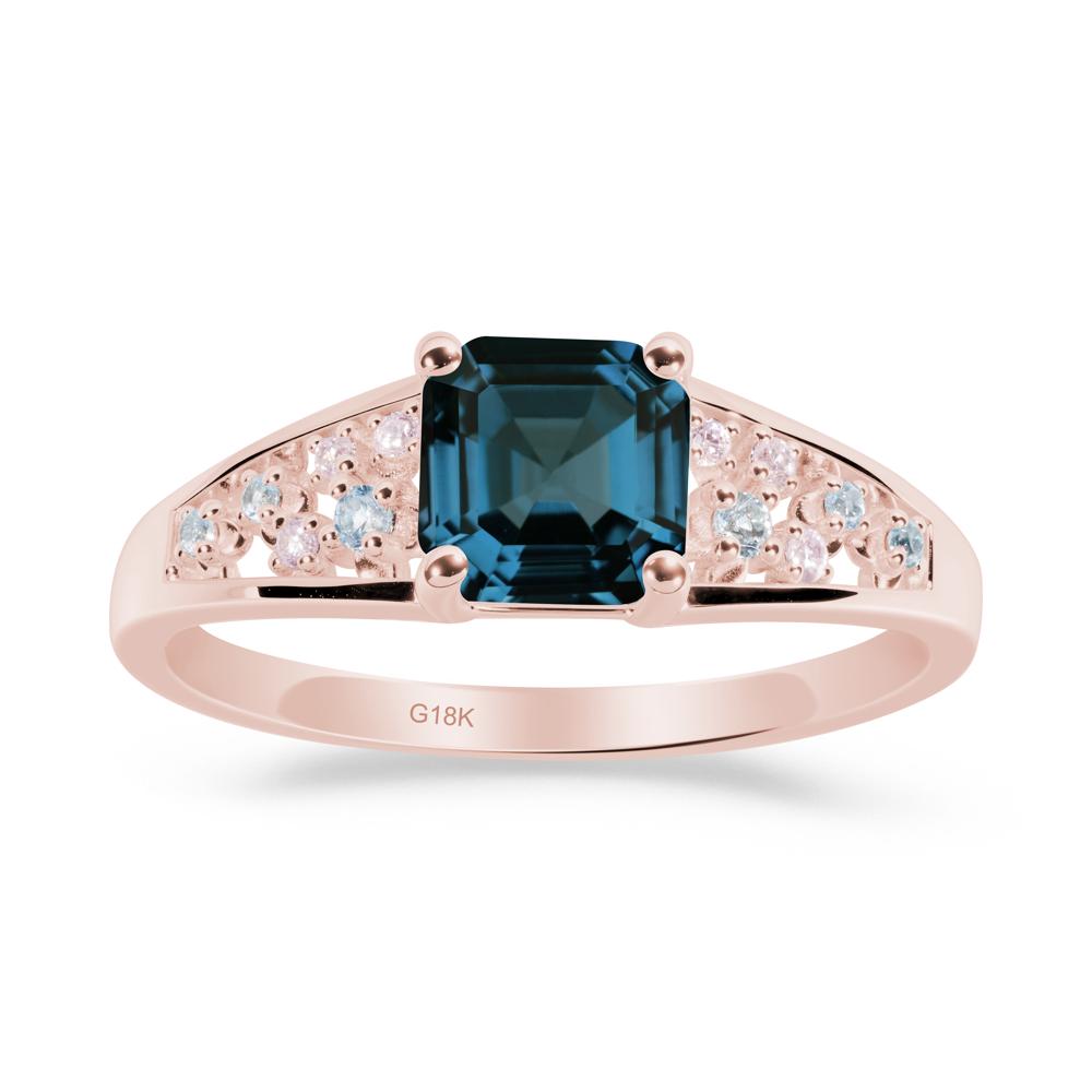 Asscher Cut London Blue Topaz Cluster Ring - LUO Jewelry #metal_18k rose gold