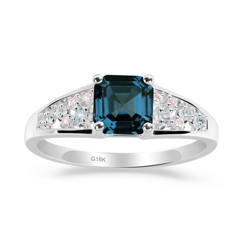 Asscher Cut London Blue Topaz Cluster Ring - LUO Jewelry #metal_18k white gold
