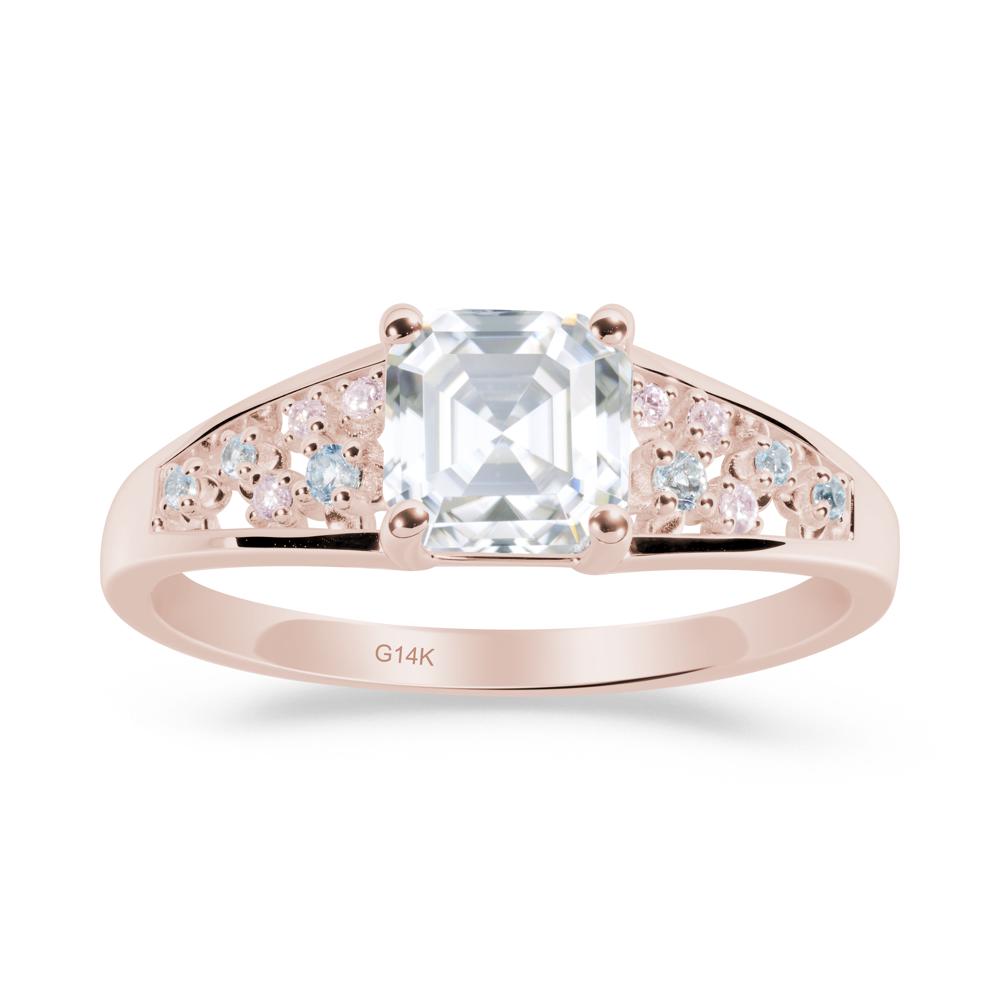 Cluster Asscher Cut Moissanite Ring - LUO Jewelry #metal_14k rose gold