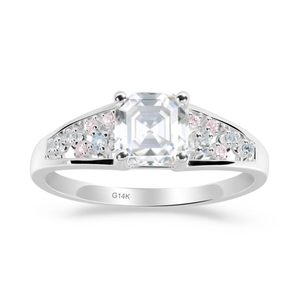 Cluster Asscher Cut Moissanite Ring - LUO Jewelry #metal_14k white gold