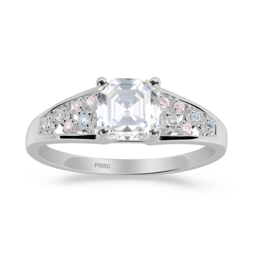 Cluster Asscher Cut Moissanite Ring - LUO Jewelry #metal_platinum