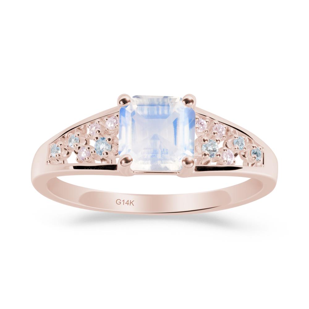 Cluster Asscher Cut Moonstone Ring - LUO Jewelry #metal_14k rose gold