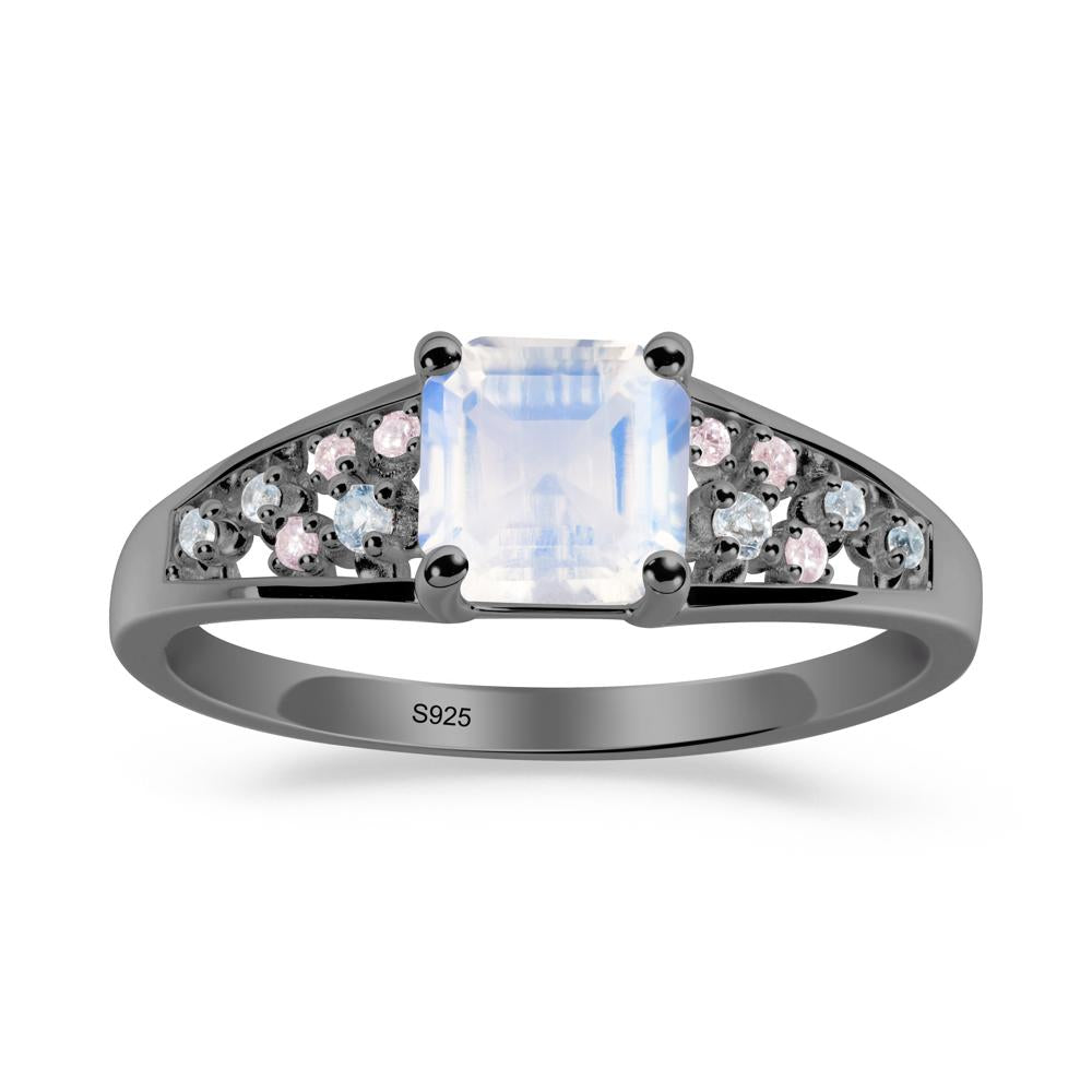 Cluster Asscher Cut Moonstone Ring - LUO Jewelry #metal_black finish sterling silver