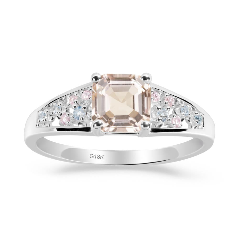 Asscher Cut Morganite Cluster Ring - LUO Jewelry #metal_18k white gold
