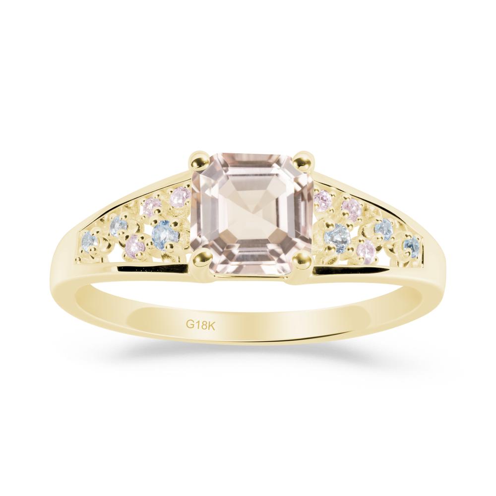 Asscher Cut Morganite Cluster Ring - LUO Jewelry #metal_18k yellow gold