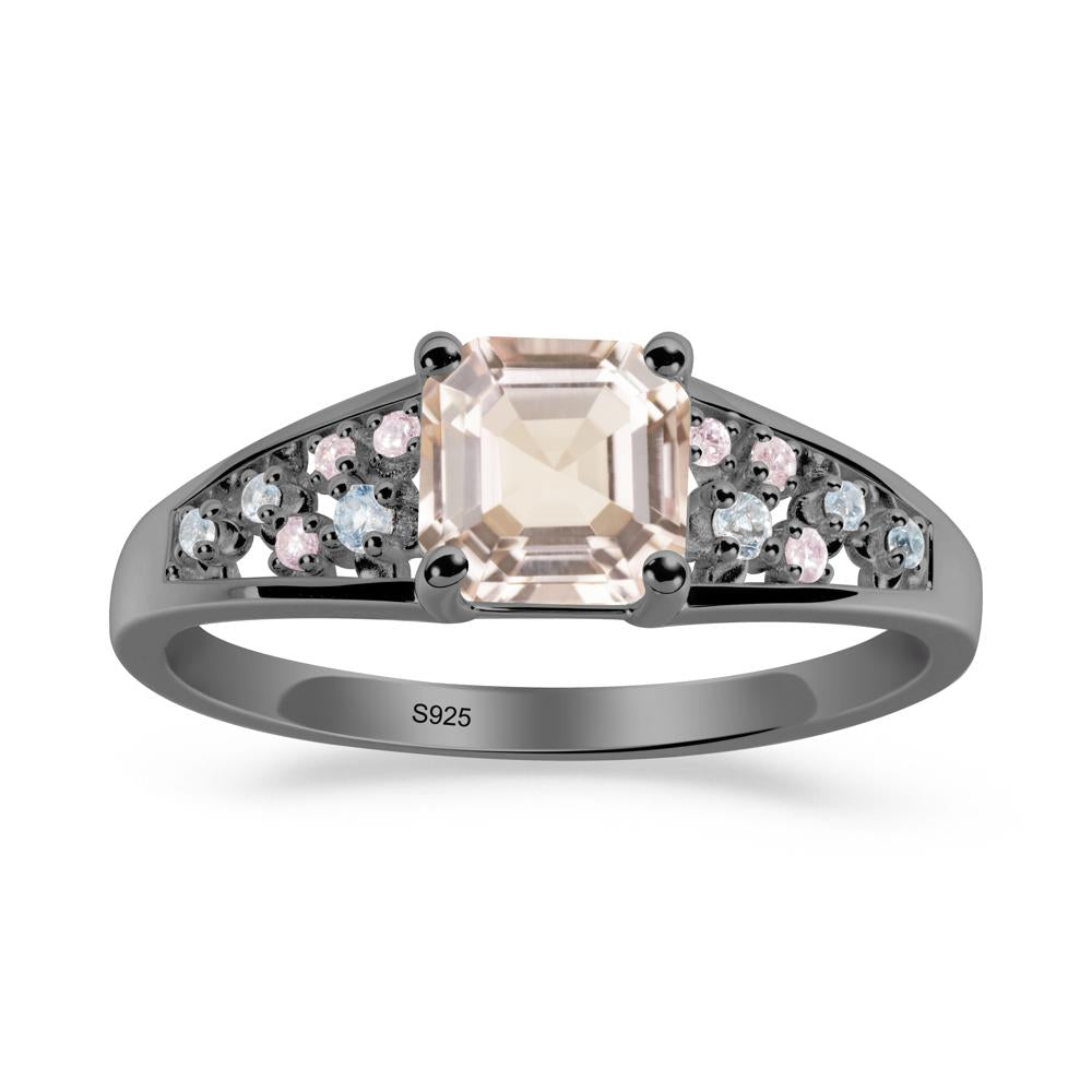 Asscher Cut Morganite Cluster Ring - LUO Jewelry #metal_black finish sterling silver