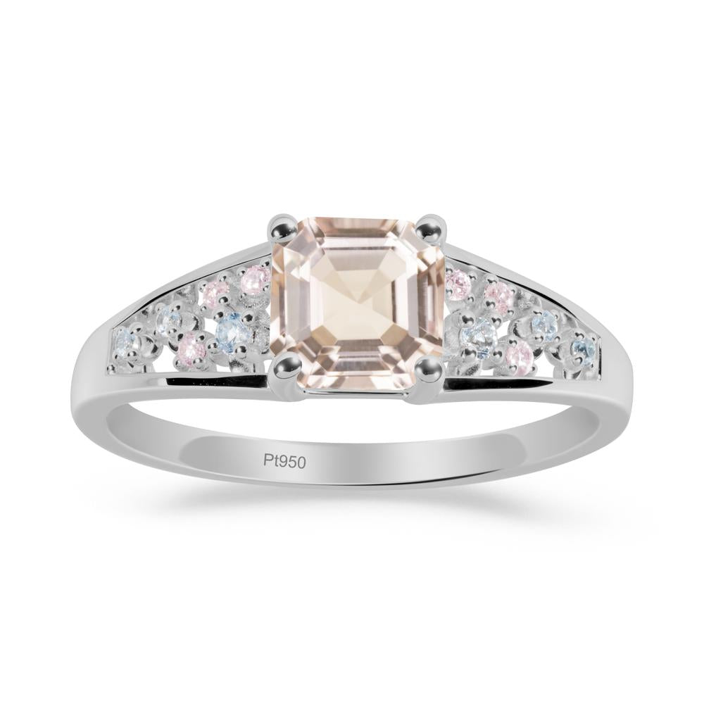 Asscher Cut Morganite Cluster Ring - LUO Jewelry #metal_platinum