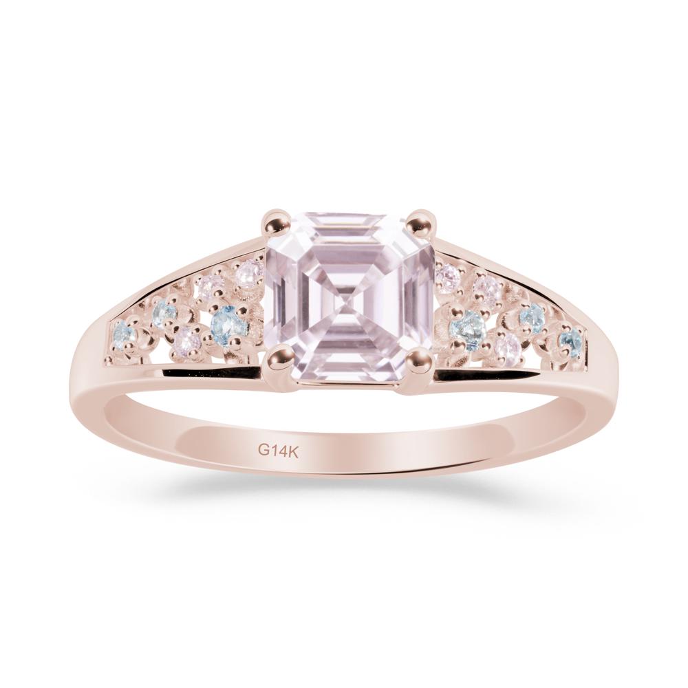 Cluster Asscher Cut Pink Cubic Zirconia Ring - LUO Jewelry #metal_14k rose gold