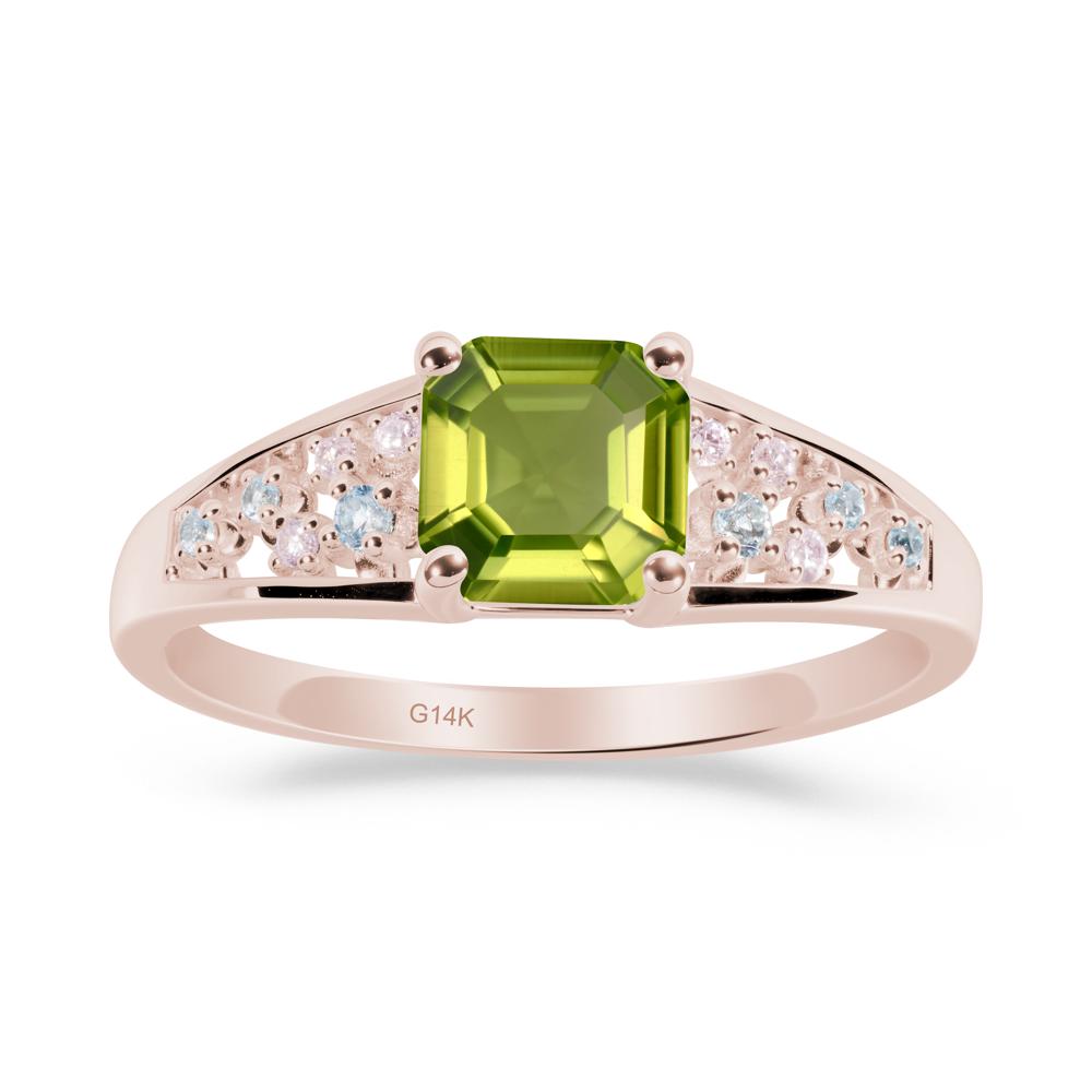 Asscher Cut Peridot Cluster Ring - LUO Jewelry #metal_14k rose gold