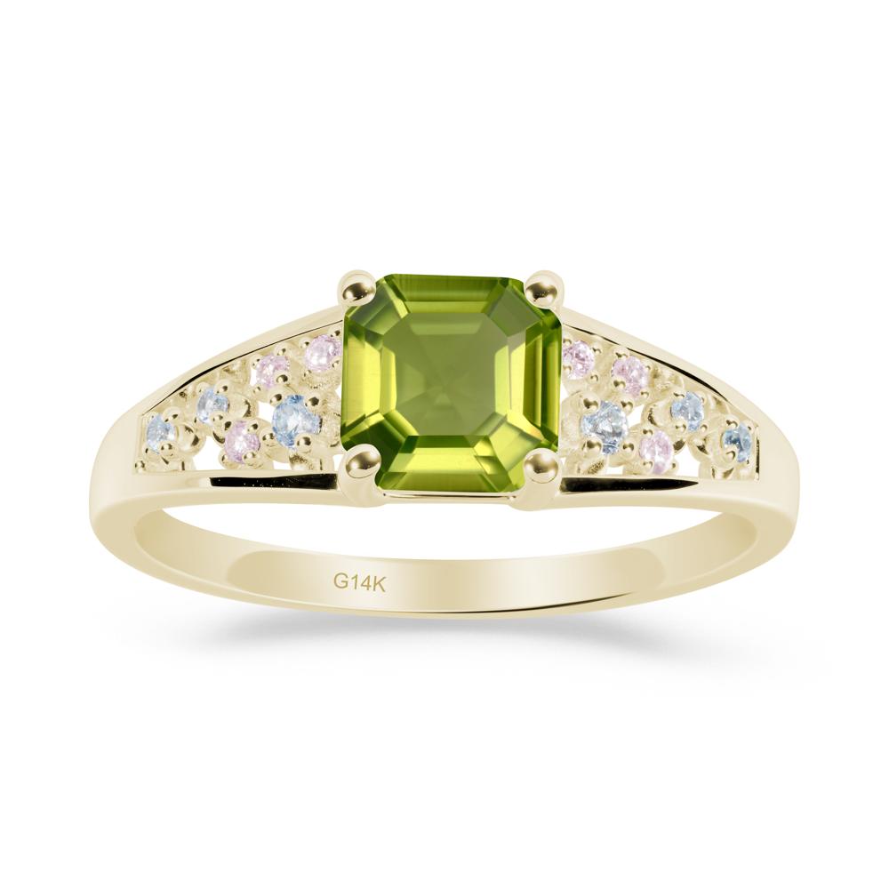Asscher Cut Peridot Cluster Ring - LUO Jewelry #metal_14k yellow gold