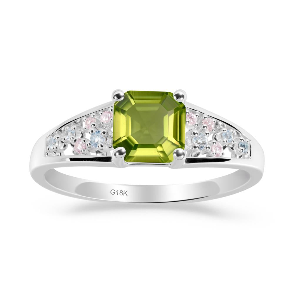Asscher Cut Peridot Cluster Ring - LUO Jewelry #metal_18k white gold