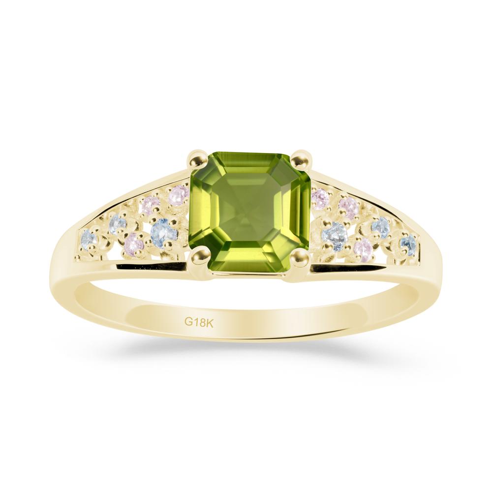 Asscher Cut Peridot Cluster Ring - LUO Jewelry #metal_18k yellow gold