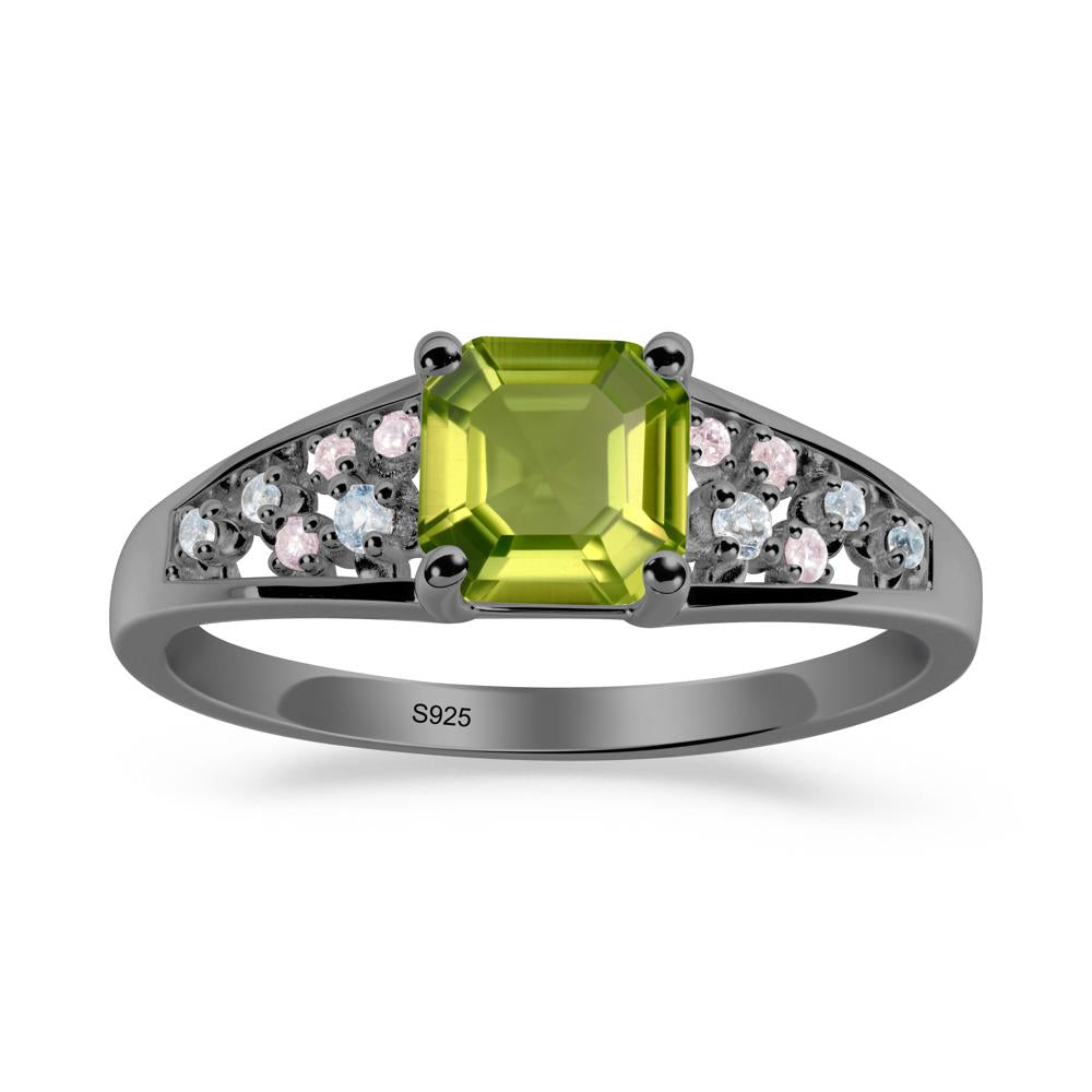 Asscher Cut Peridot Cluster Ring - LUO Jewelry #metal_black finish sterling silver