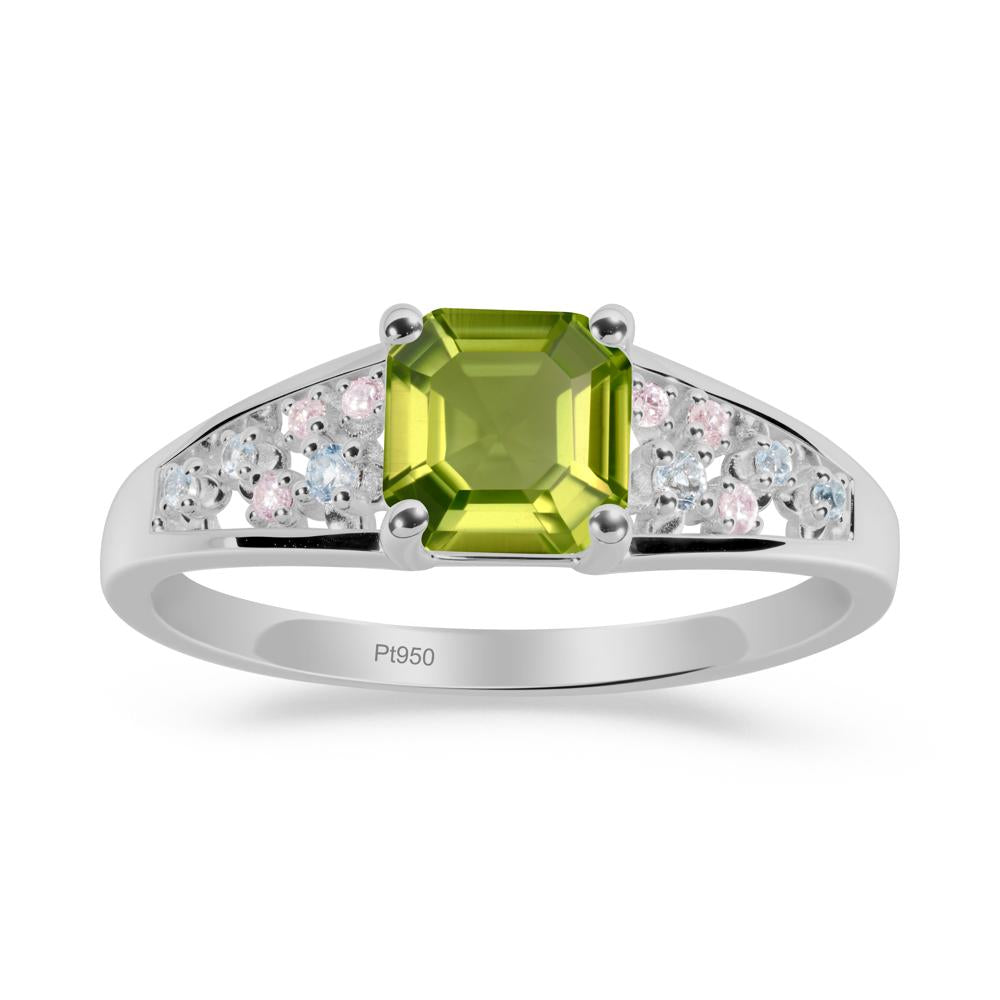 Asscher Cut Peridot Cluster Ring - LUO Jewelry #metal_platinum