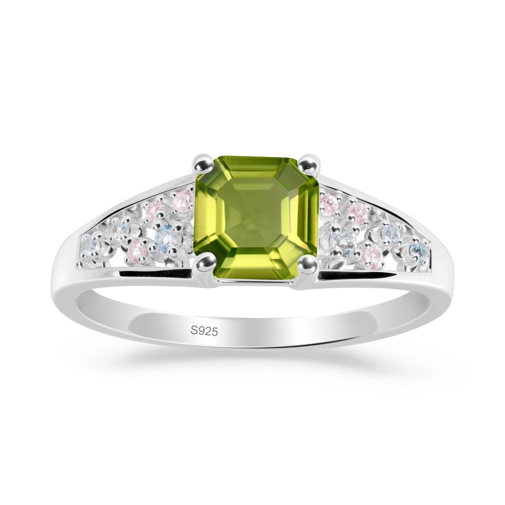 Asscher Cut Peridot Cluster Ring - LUO Jewelry #metal_sterling silver