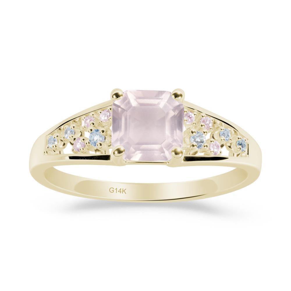 Asscher Cut Rose Quartz Cluster Ring - LUO Jewelry #metal_14k yellow gold