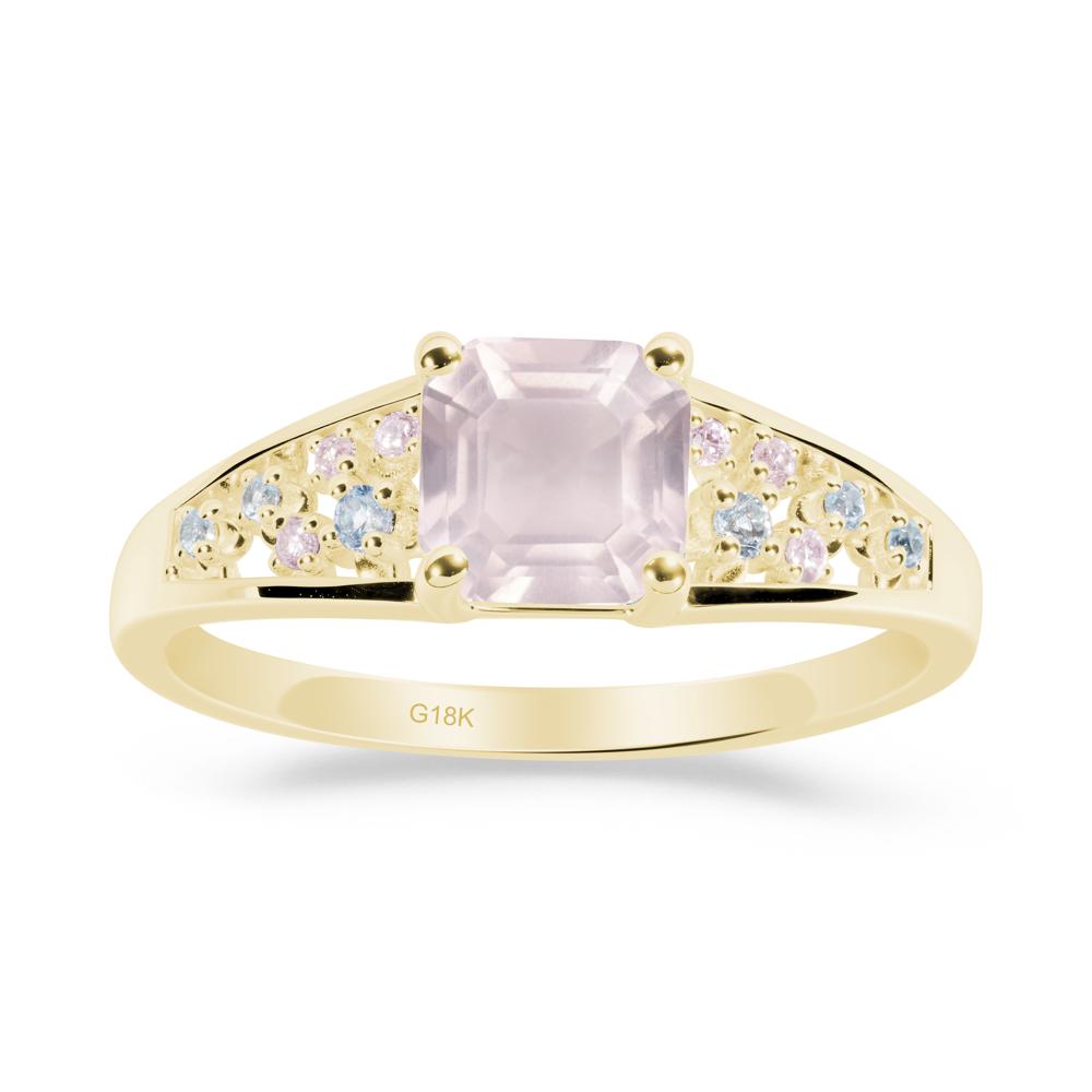 Asscher Cut Rose Quartz Cluster Ring - LUO Jewelry #metal_18k yellow gold