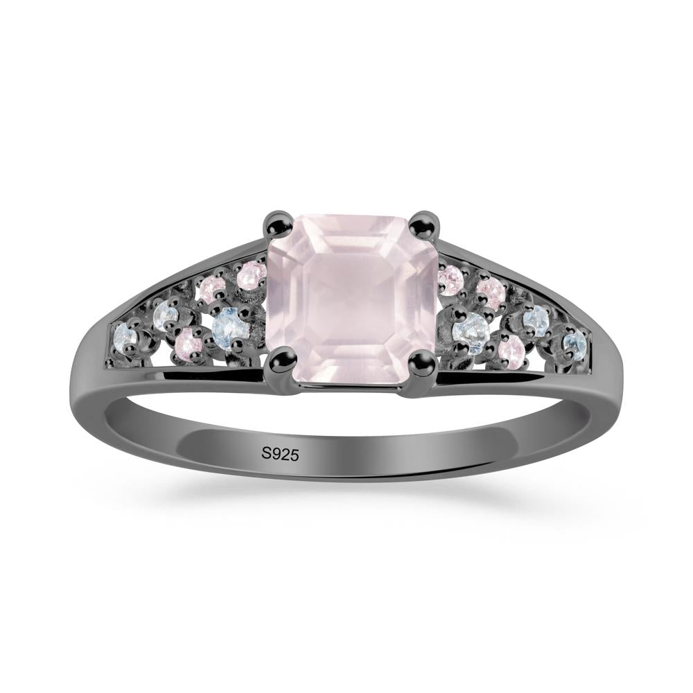Asscher Cut Rose Quartz Cluster Ring - LUO Jewelry #metal_black finish sterling silver