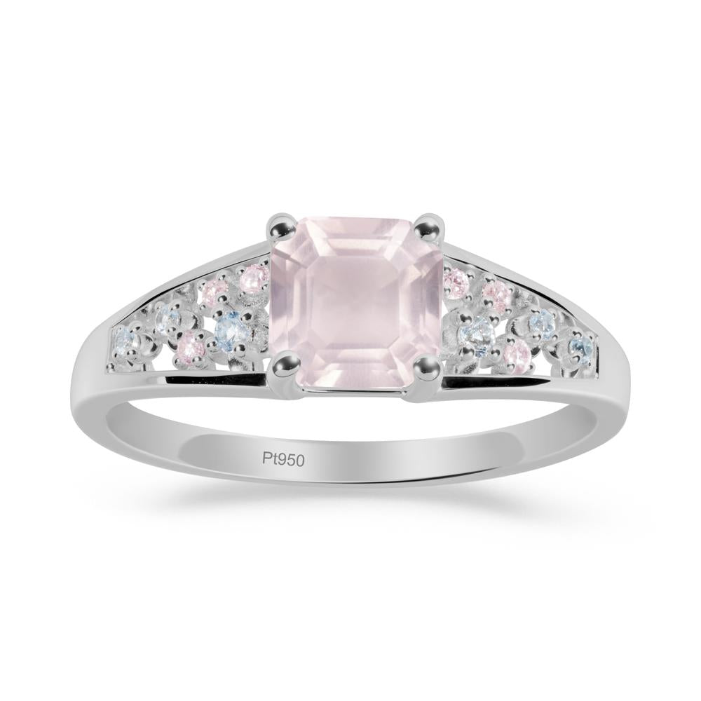 Asscher Cut Rose Quartz Cluster Ring - LUO Jewelry #metal_platinum