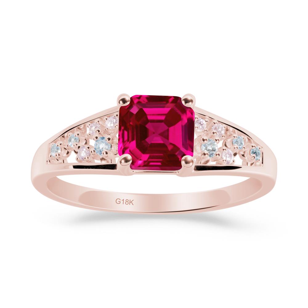 Asscher Cut Ruby Cluster Ring - LUO Jewelry #metal_18k rose gold