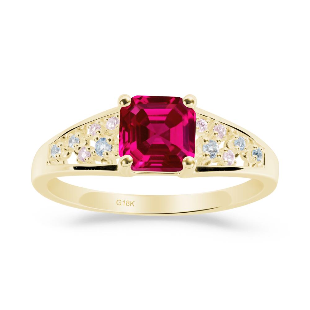 Asscher Cut Ruby Cluster Ring - LUO Jewelry #metal_18k yellow gold