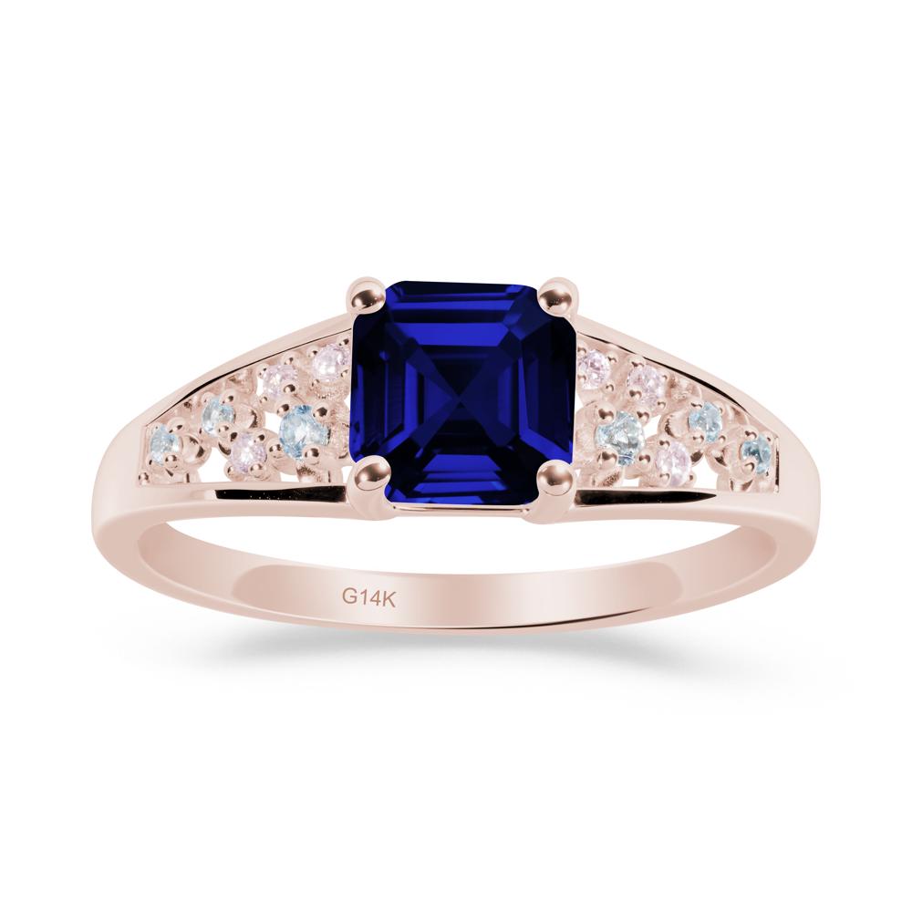 Asscher Cut Sapphire Cluster Ring - LUO Jewelry #metal_14k rose gold