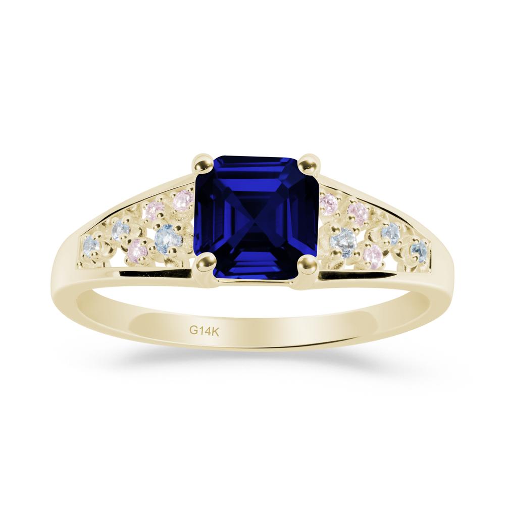 Asscher Cut Sapphire Cluster Ring - LUO Jewelry #metal_14k yellow gold
