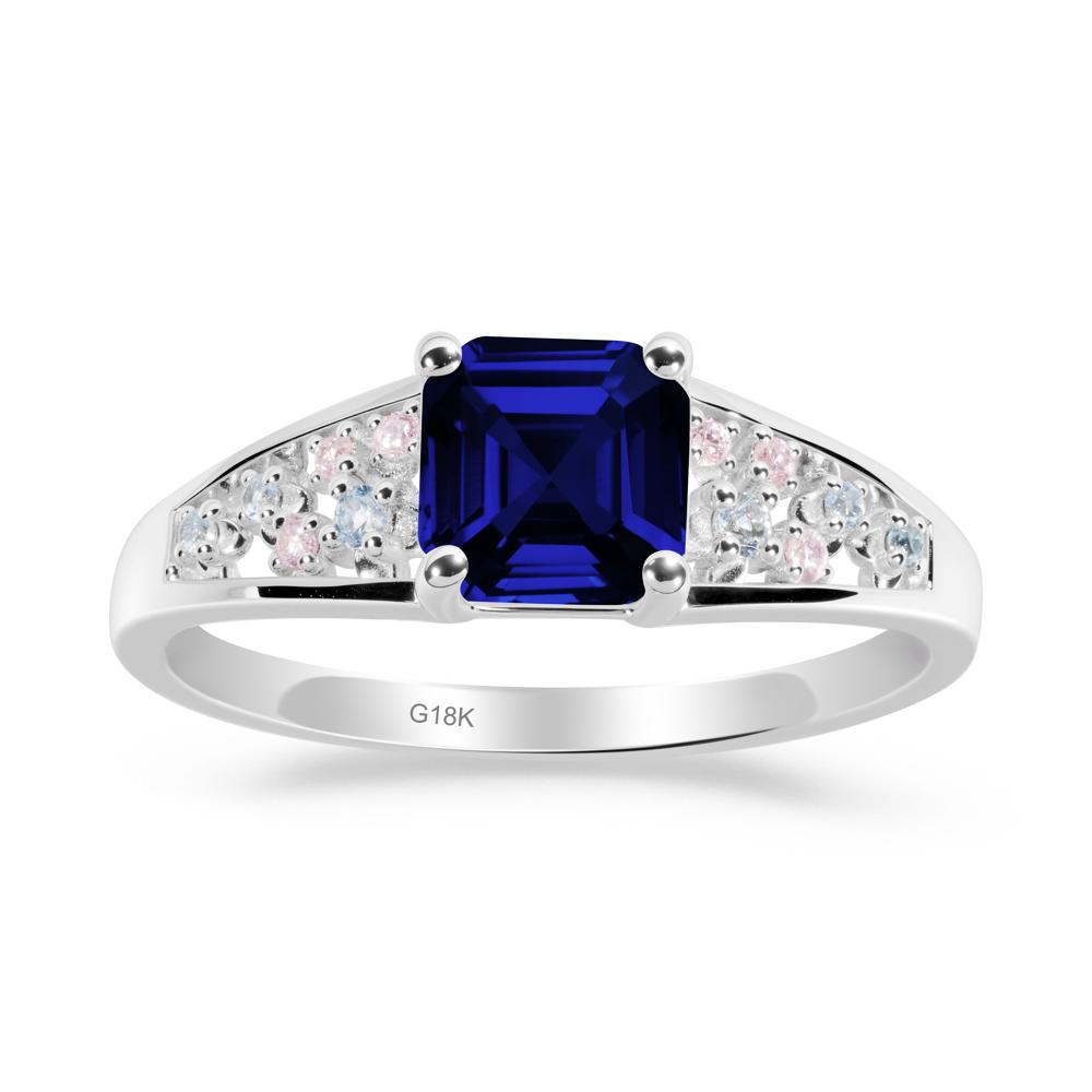 Asscher Cut Sapphire Cluster Ring - LUO Jewelry #metal_18k white gold