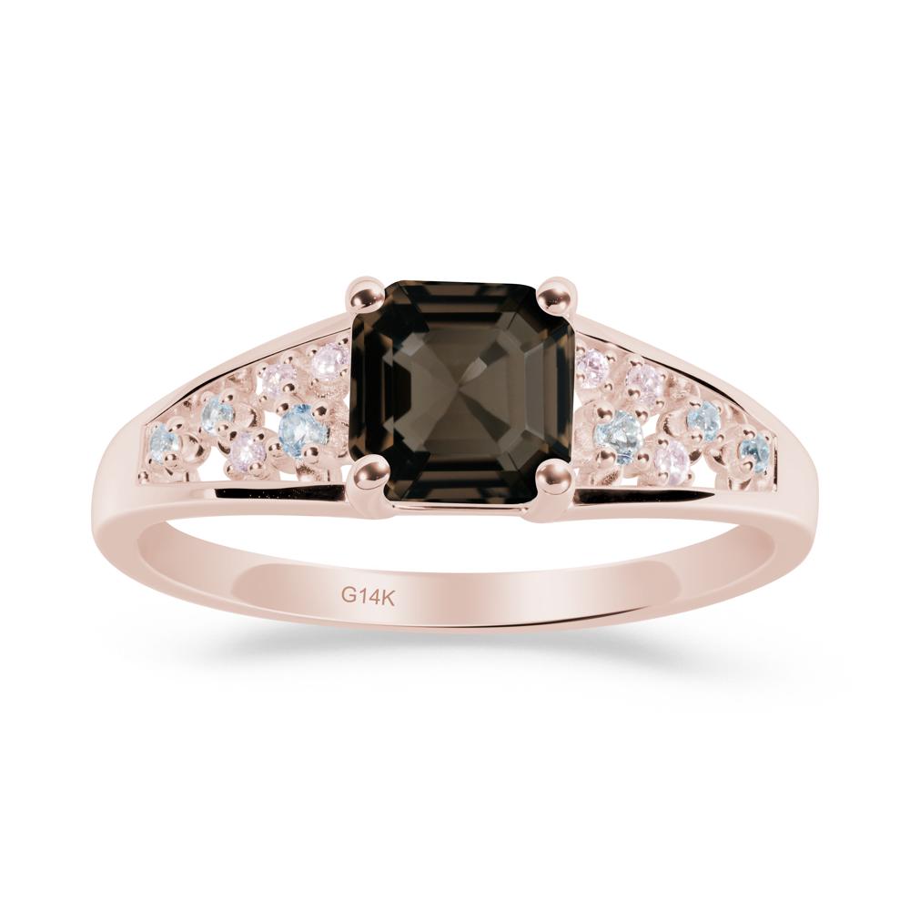 Cluster Asscher Cut Smoky Quartz Ring - LUO Jewelry #metal_14k rose gold