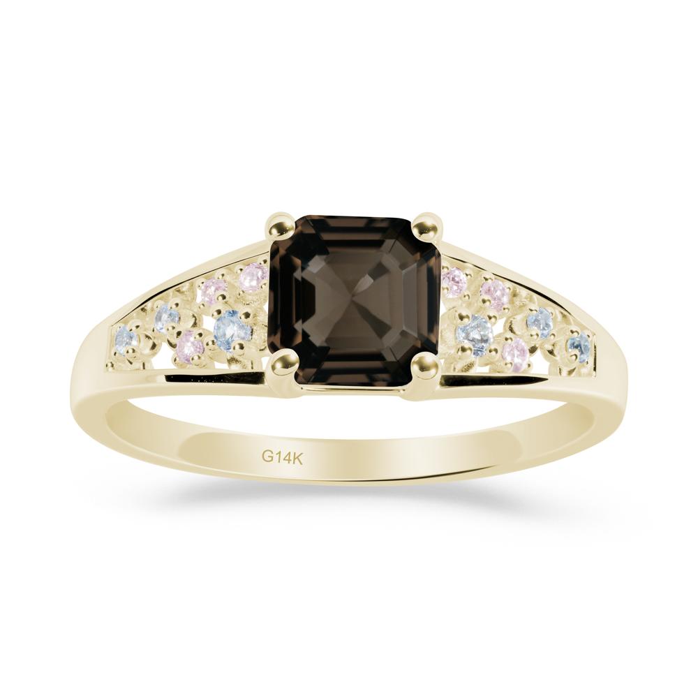 Cluster Asscher Cut Smoky Quartz Ring - LUO Jewelry #metal_14k yellow gold