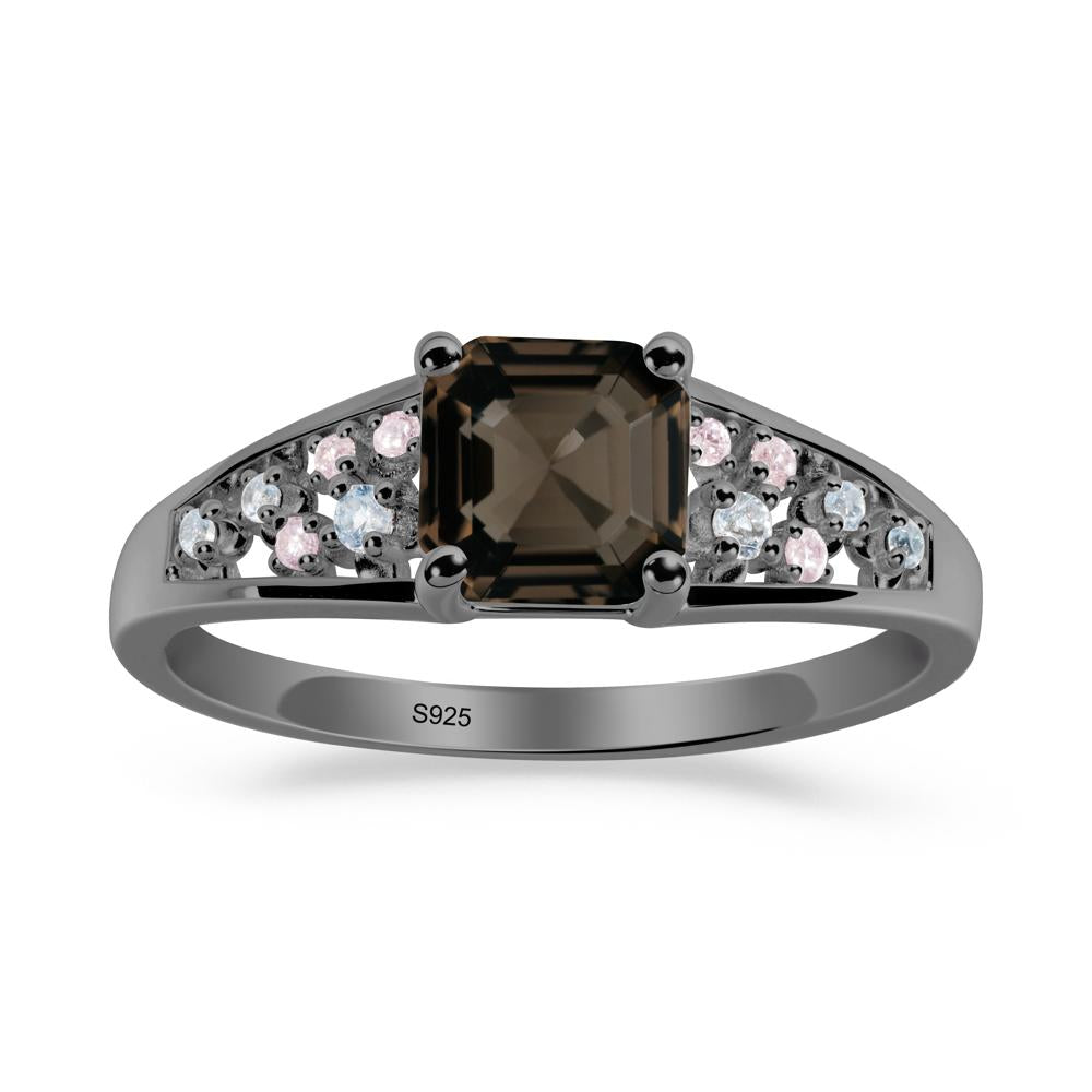 Cluster Asscher Cut Smoky Quartz Ring - LUO Jewelry #metal_black finish sterling silver