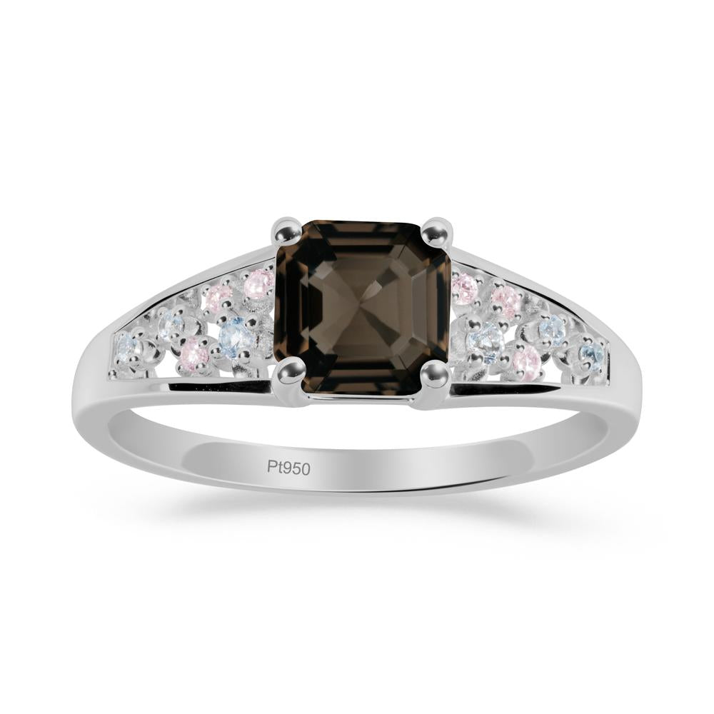 Cluster Asscher Cut Smoky Quartz Ring - LUO Jewelry #metal_platinum