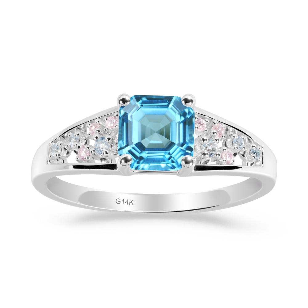 Cluster Asscher Cut Swiss Blue Topaz Ring - LUO Jewelry #metal_14k white gold