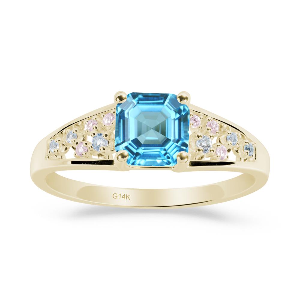 Cluster Asscher Cut Swiss Blue Topaz Ring - LUO Jewelry #metal_14k yellow gold