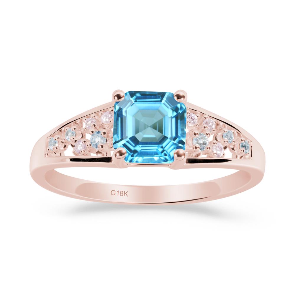 Cluster Asscher Cut Swiss Blue Topaz Ring - LUO Jewelry #metal_18k rose gold