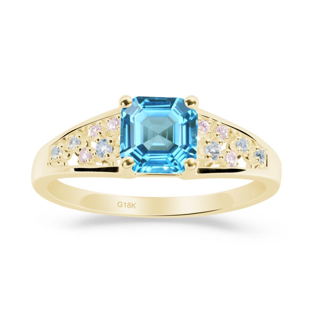 Cluster Asscher Cut Swiss Blue Topaz Ring - LUO Jewelry #metal_18k yellow gold