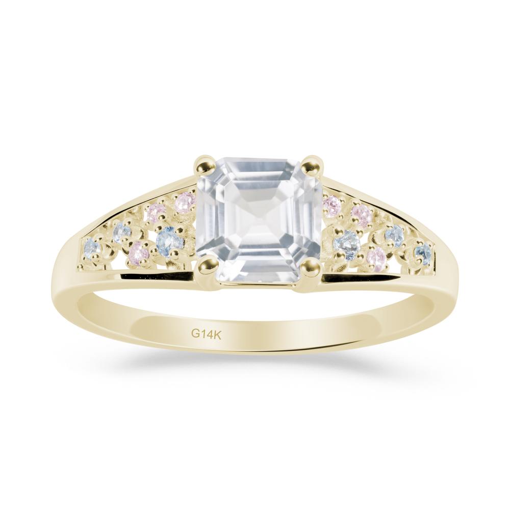 Cluster Asscher Cut White Topaz Ring - LUO Jewelry #metal_14k yellow gold