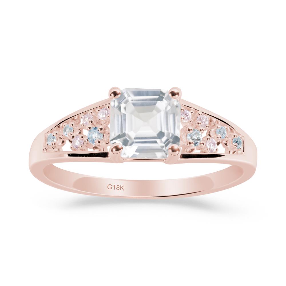Cluster Asscher Cut White Topaz Ring - LUO Jewelry #metal_18k rose gold