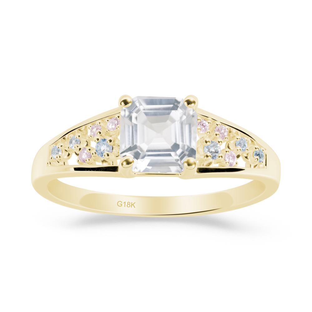Cluster Asscher Cut White Topaz Ring - LUO Jewelry #metal_18k yellow gold