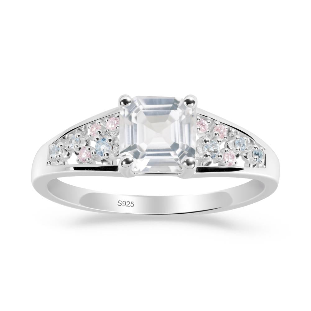 Cluster Asscher Cut White Topaz Ring - LUO Jewelry #metal_sterling silver