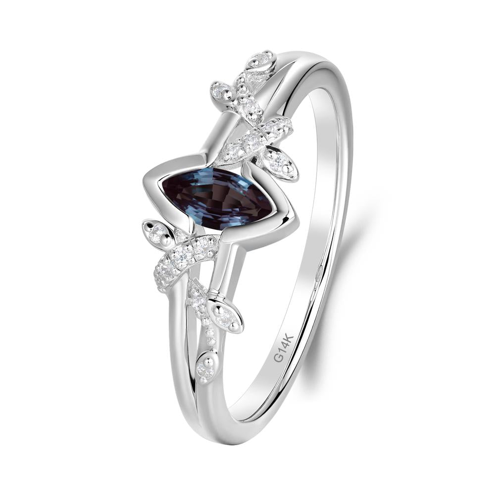 Nature Inspired Marquise Cut Alexandrite Ring - LUO Jewelry #metal_14k white gold