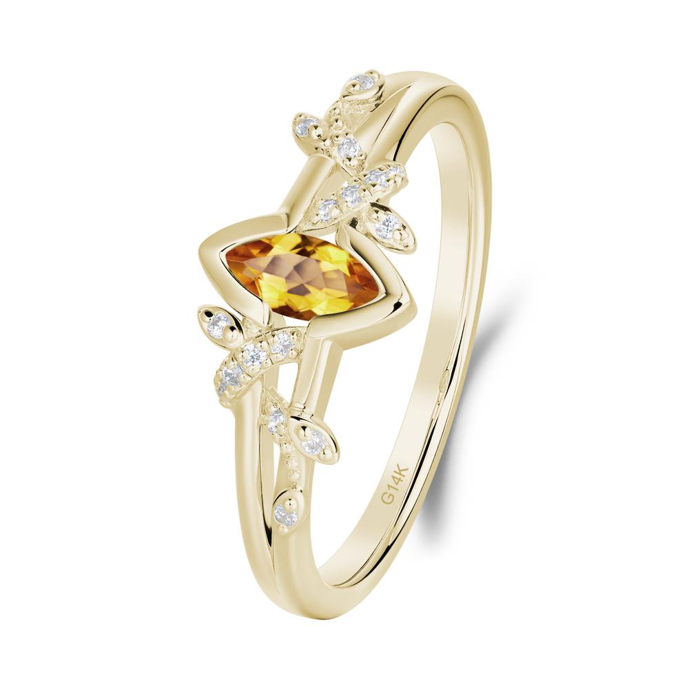 Unique Marquise Citrine Leaf Ring - LUO Jewelry #metal_14k yellow gold