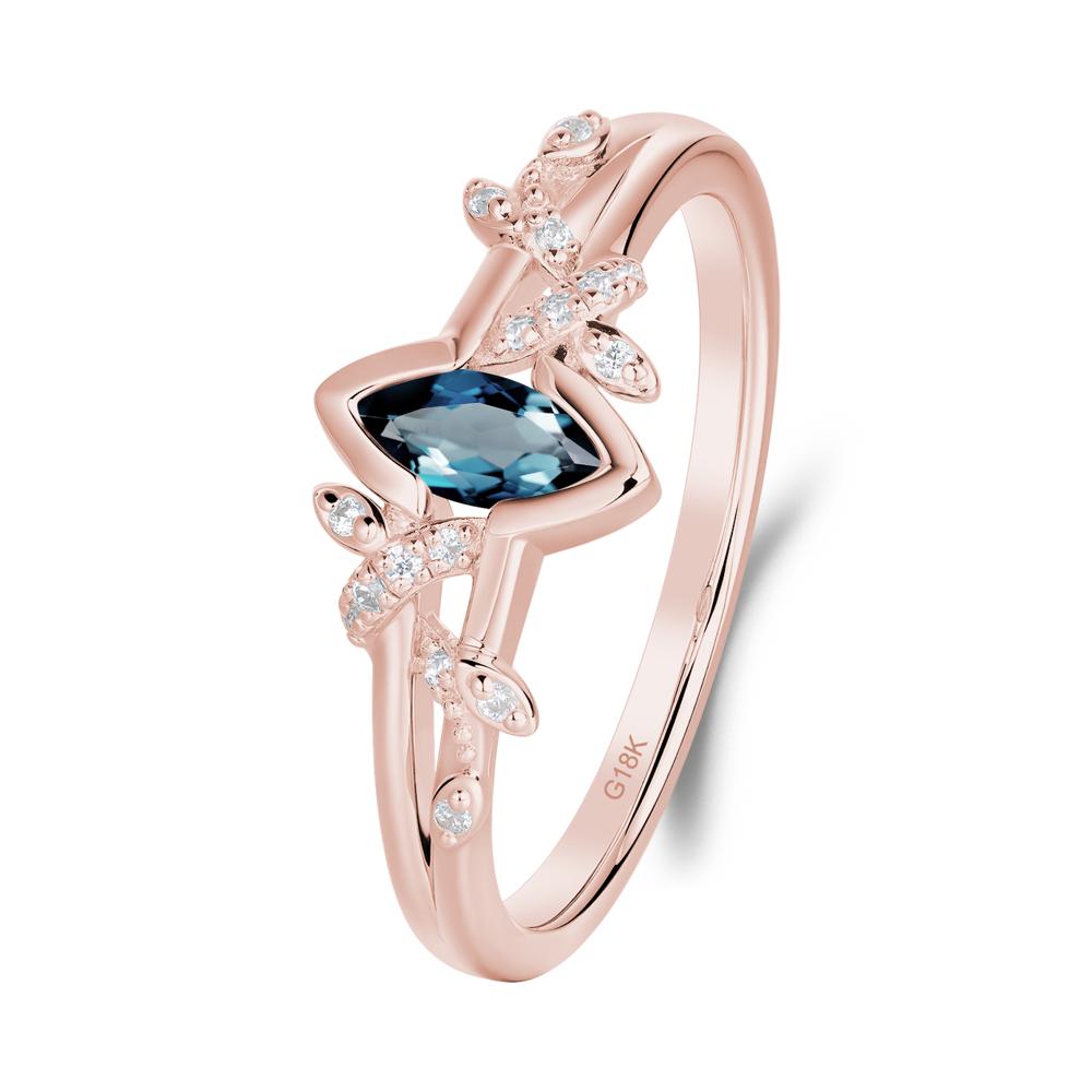Unique Marquise London Blue Topaz Leaf Ring - LUO Jewelry #metal_18k rose gold