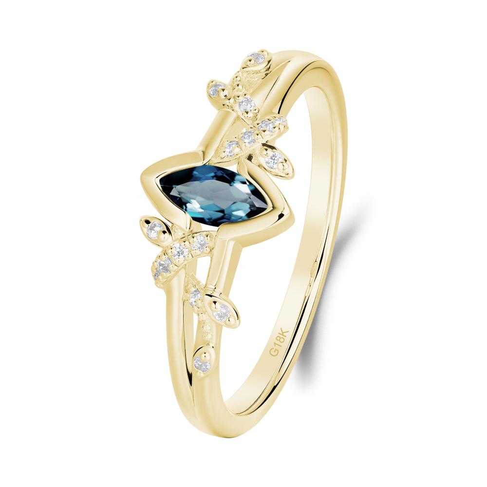 Unique Marquise London Blue Topaz Leaf Ring - LUO Jewelry #metal_18k yellow gold