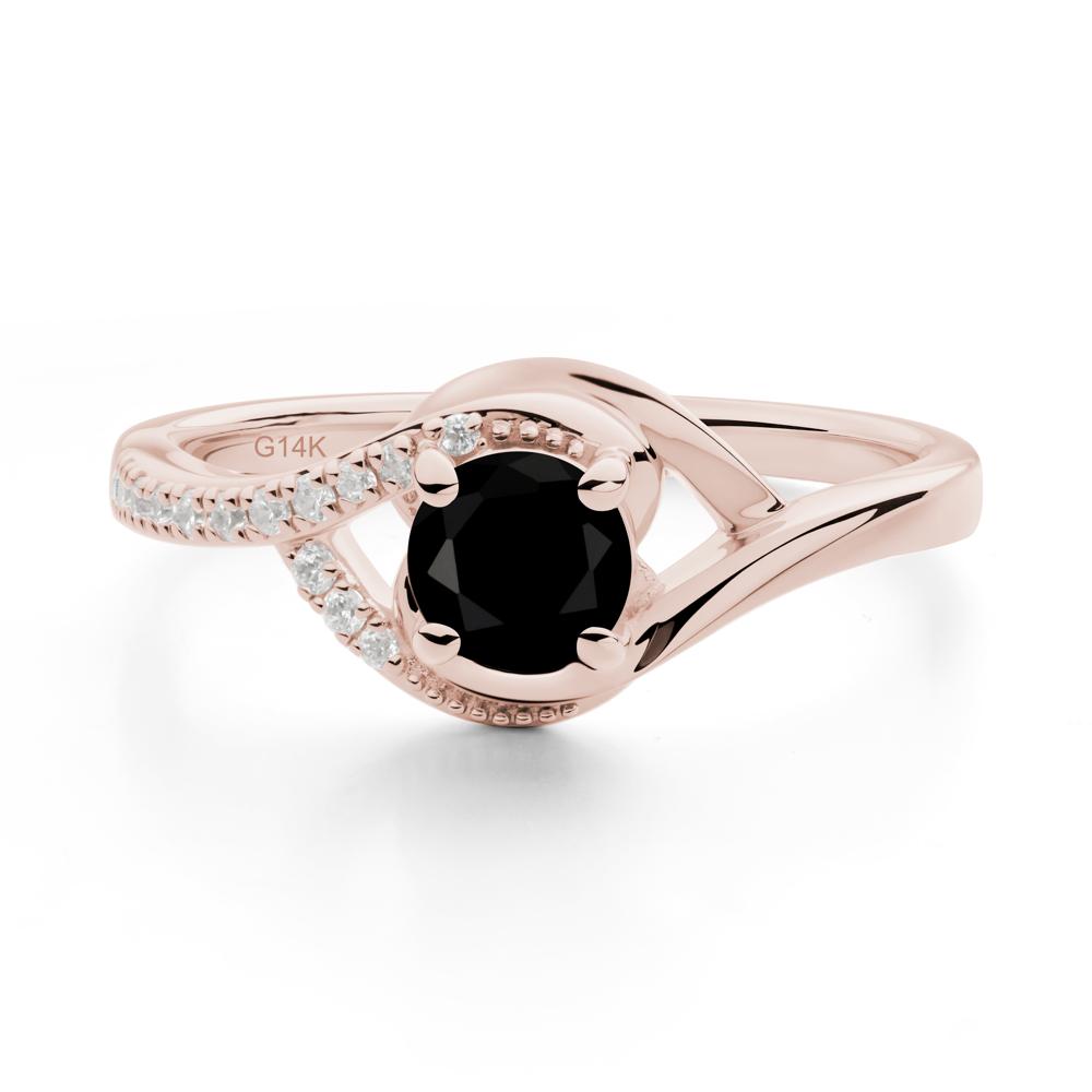 Round Black Spinel Bypass Statement Ring - LUO Jewelry #metal_14k rose gold