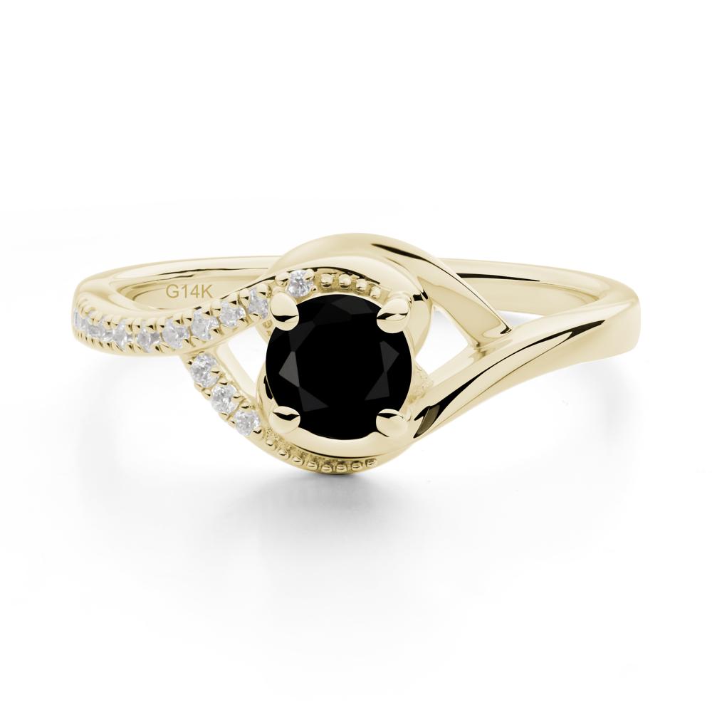 Round Black Spinel Bypass Statement Ring - LUO Jewelry #metal_14k yellow gold
