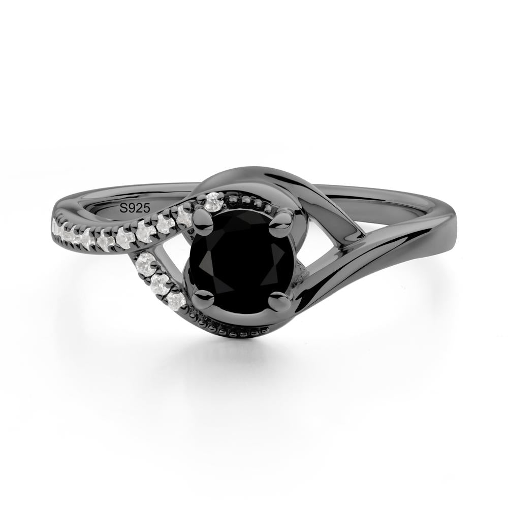 Round Black Spinel Bypass Statement Ring - LUO Jewelry #metal_black finish sterling silver