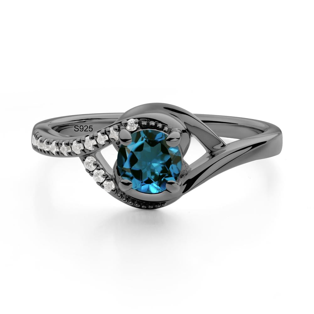 Round London Blue Topaz Bypass Statement Ring - LUO Jewelry #metal_black finish sterling silver